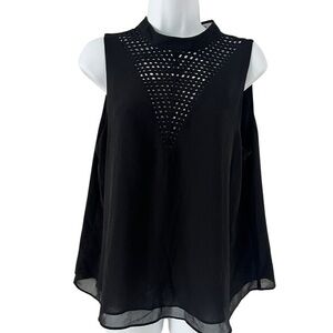 Q&A Mock Neck Sleeveless Black Blouse | Size XLP | Stylish Work & Casual Top